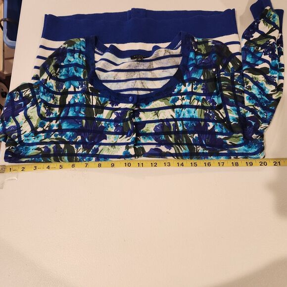 Talbots Womens White Blue Striped Floral Button Up Cardigan Size Large Coastal - Picture 8 of 9